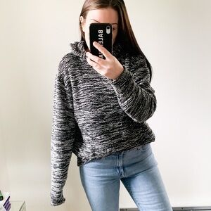 Jackson Black Textured Knit Hooded Space dye Pullover Sweater top Oversized Sm